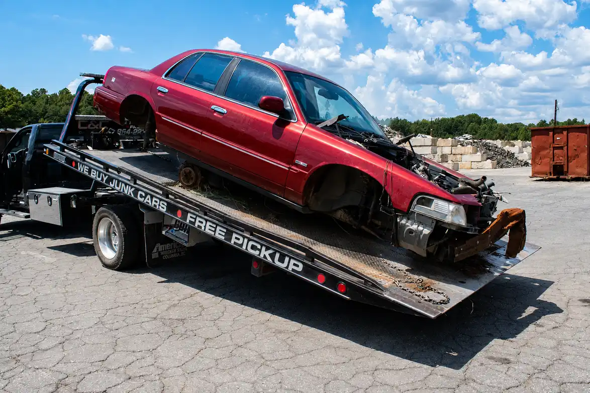 End-of-life car prepared for tow truck scrap car removal in Brisbane